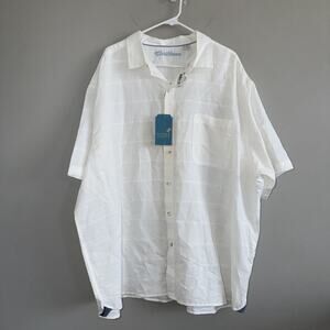 NWT Caribbean Big Man White Linen Cotton Short Sleeve Shirt Button Up Shirt 3XB